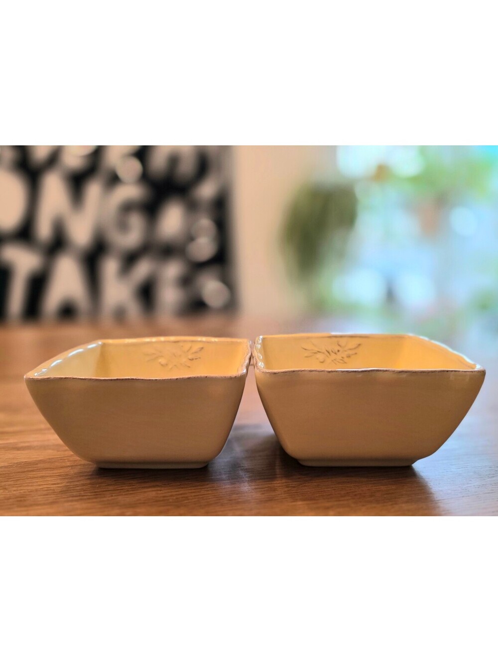 Sur La Table Yellow Square Dipping Bowls Olive Branch Set of 2 Made in Portugal